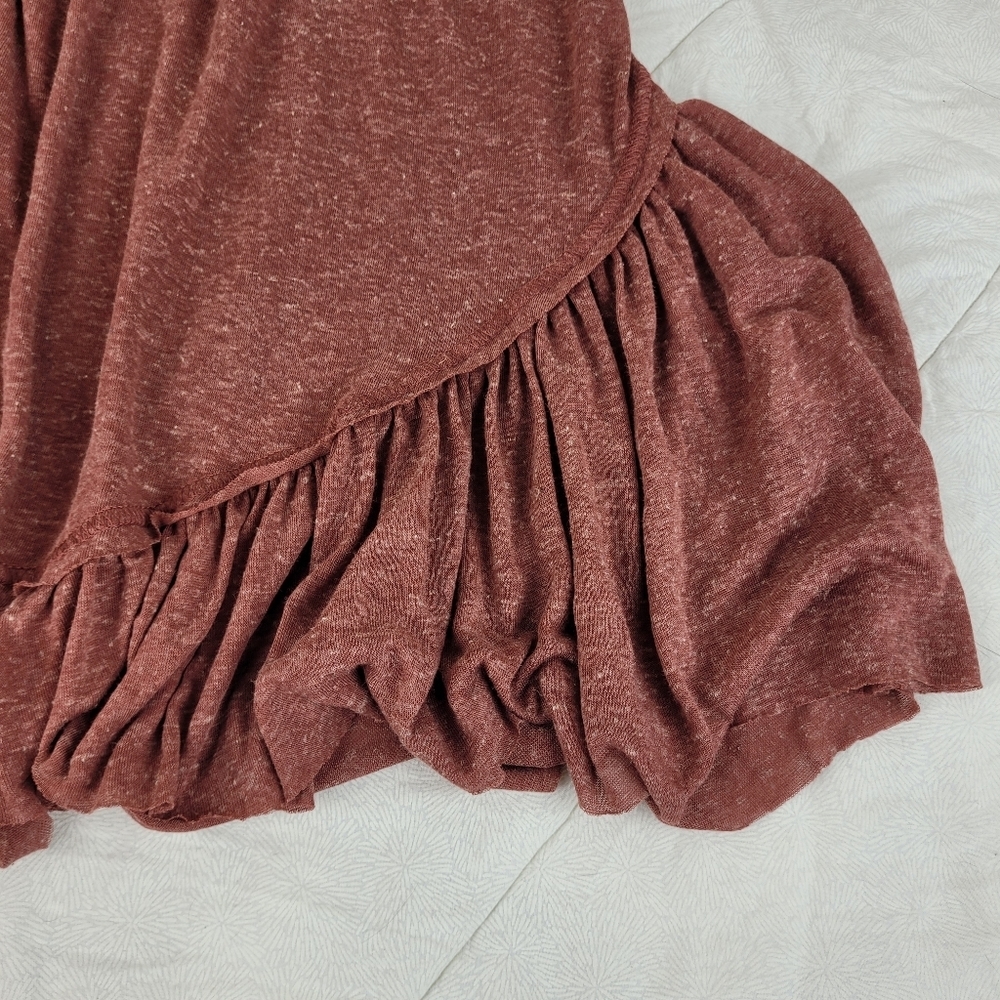 Wishlist Soft Red Linen Blend Dress Ruffle Hem Puff Sleeves Western Cowgirl M - Picture 9 of 11